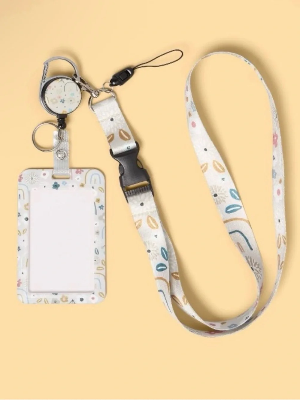 Boho Floral Rainbow Pattern Lanyard Badge ID Holder and Key Reel Teacher NEW
